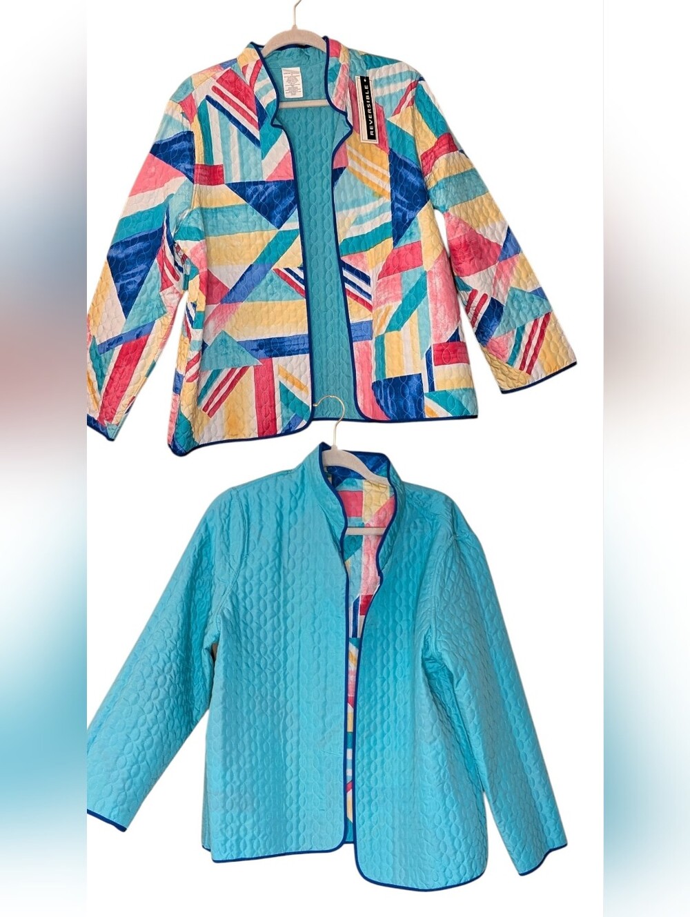 NWT Alfred Dunner Reversible Quilted Jacket multi-color Patchwork Geometric 18 - Picture 7 of 7